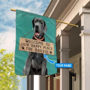 Great Dane Welcome To Our Happy Place Personalized Flag Custom Dog Garden Flags Dog Flags Outdoor 3