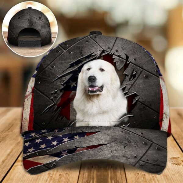 Great Pyrenees On The American Flag Cap Custom Photo – Hats For Walking With Pets – Gifts Dog Caps For Friends