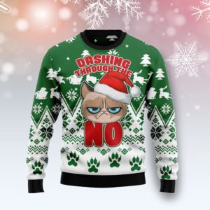 Grumpy Cat Dashing Through Ugly Christmas Sweater Gift For Pet Lovers Unisex Crewneck Sweater 1