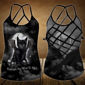 Halloween Cat Bat Open Back Camisole Tank Top Fitness Shirt For Women Exercise Shirt 2 ysxwr4