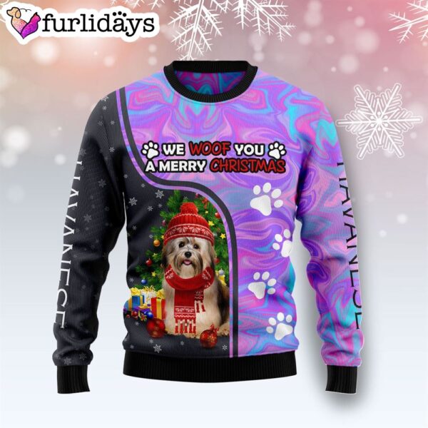 Havanese Hologram Color Ugly Christmas Sweater – Gift For Dog Lovers – Unisex Crewneck Sweater