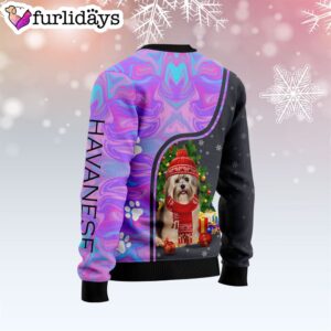 Havanese Hologram Color Ugly Christmas Sweater Gift For Dog Lovers Unisex Crewneck Sweater 2