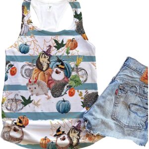 Hedgehog Halloween Pumpkin Retro Tank Top Summer Casual Tank Tops For Women Gift For Young Adults 1 lt4l7t