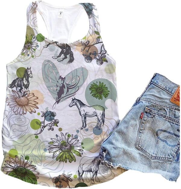 Horse Green Flower Garden Tank Top – Summer Casual Tank Tops For Women – Gift For Young Adults
