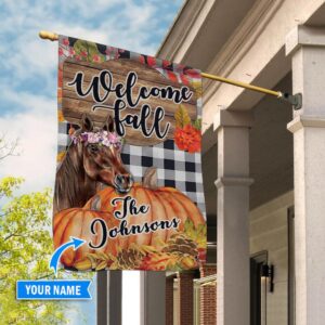 Horse Pumpkin Welcome Fall Personalized Flag…
