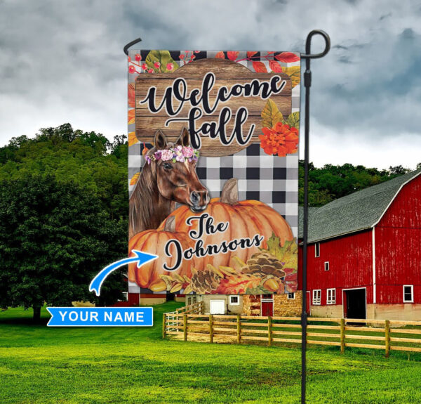 Horse Pumpkin Welcome Fall Personalized Flag – Flags For The Garden – Outdoor Decoration