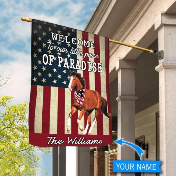 Horse Welcome To Our Paradise Personalized Flag – Flags For The Garden – Outdoor Decoration