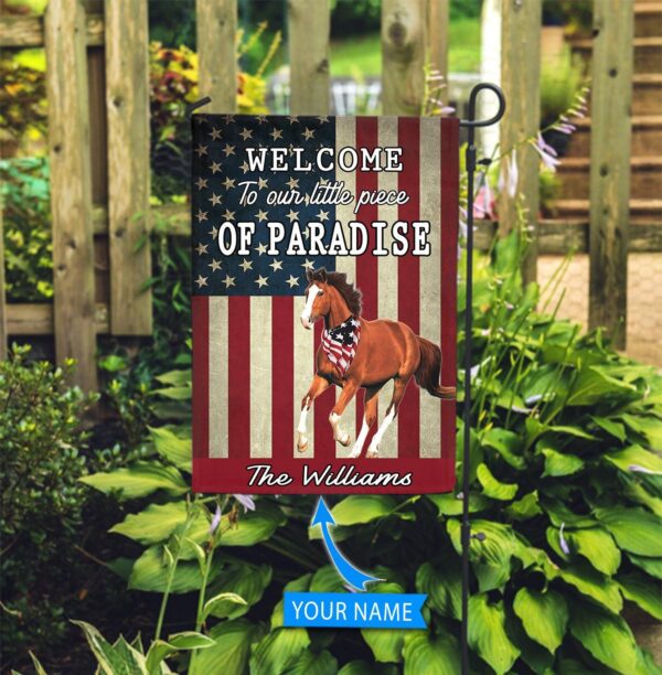 Horse Welcome To Our Paradise Personalized Flag – Flags For The Garden – Outdoor Decoration