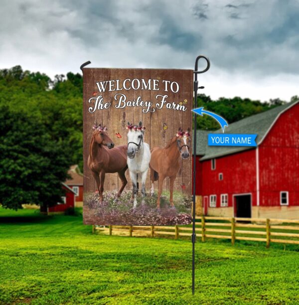 Horses Welcome To The Farm Personalized Flag – Flags For The Garden – Outdoor Decoration