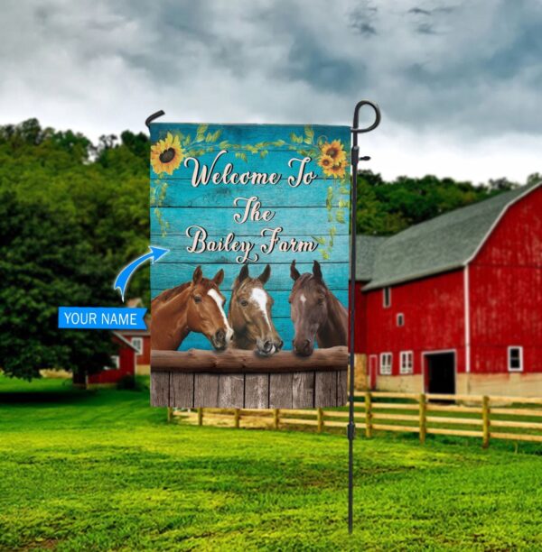Horses Welcome To The Farm Personalized House Flag – Flags For The Garden – Outdoor Decoration