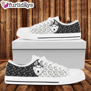 Husky Black And White Unisex Sport Shoes Flower Pattern Dog Lover 1