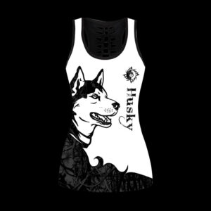 Husky Black Tattoos Hollow Tanktop Legging Set Outfit Casual Workout Sets Dog Lovers Gifts For Him Or Her 2 lbgkeb