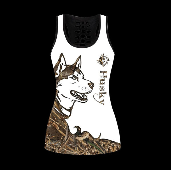 Husky Brown Tattoos Hollow Tanktop Legging Set Outfit – Casual Workout Sets – Dog Lovers Gifts For Him Or Her