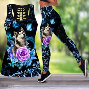 Husky Butterfly And Rose Hollow Tanktop Legging Set Outfit Casual Workout Sets Dog Lovers Gifts For Him Or Her 1 omqwax