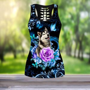 Husky Butterfly And Rose Hollow Tanktop Legging Set Outfit Casual Workout Sets Dog Lovers Gifts For Him Or Her 2 k1dqre