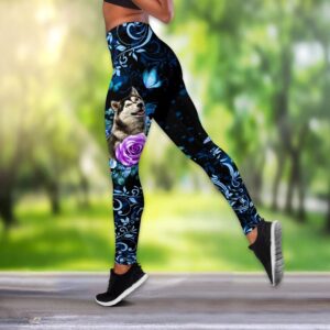 Husky Butterfly And Rose Hollow Tanktop Legging Set Outfit Casual Workout Sets Dog Lovers Gifts For Him Or Her 3 agc9vx