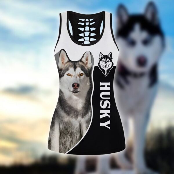 Husky Cool Sport Hollow Tanktop Legging Set Outfit – Casual Workout Sets – Dog Lovers Gifts For Him Or Her