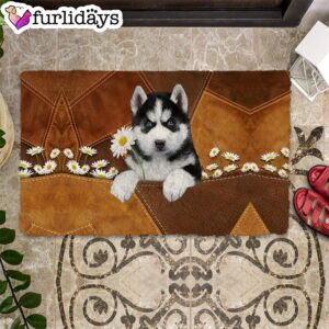 Husky Holding Daisy Doormat – Pet Welcome Mats –  Unique Gifts Doormat