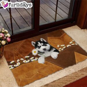 Husky Holding Daisy Doormat Pet Welcome Mats Unique Gifts Doormat 2