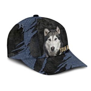 Husky Jean Background Custom Name Cap Classic Baseball Cap All Over Print Gift For Dog Lovers 2 a5pdwg