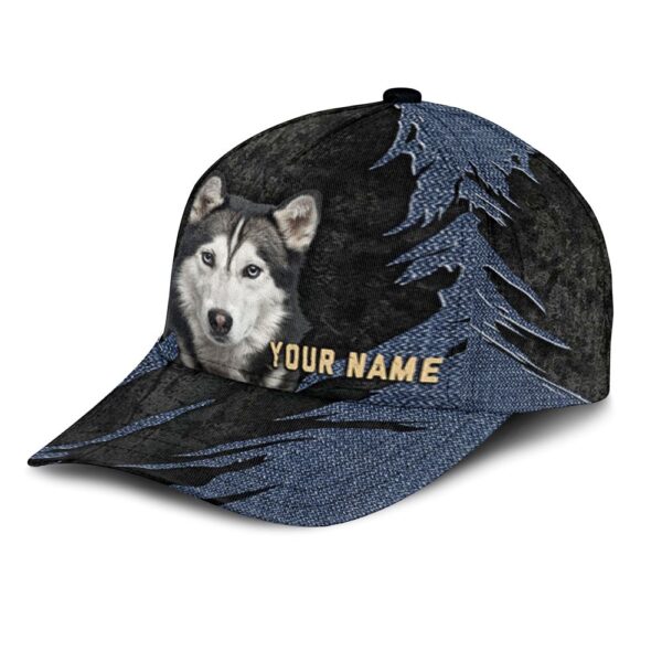 Husky Jean Background Custom Name & Photo Dog Cap – Classic Baseball Cap All Over Print – Gift For Dog Lovers