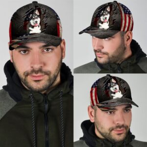 Husky On The American Flag Cap Hats For Walking With Pets Gifts Dog Hats For Relatives 3 bckt4s