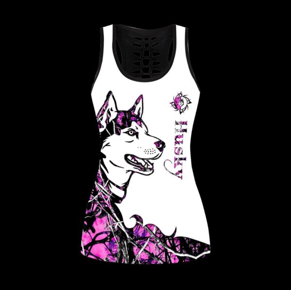 Husky Pink Tattoos Hollow Tanktop Legging Set Outfit – Casual Workout Sets – Dog Lovers Gifts For Him Or Her