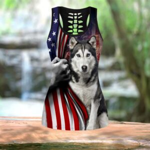 Husky With American Flag Hollow Tanktop Legging Set Outfit Casual Workout Sets Dog Lovers Gifts For Him Or Her 2 argd3d