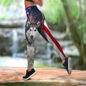 Husky With American Flag Hollow Tanktop Legging Set Outfit Casual Workout Sets Dog Lovers Gifts For Him Or Her 3 samx0s