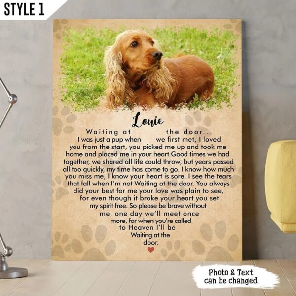 I’ll Be Waiting At The Door Dog Poem Art On Personalized Canvas – Printable Vertical Canvas Poster – Dog Memorial Gift