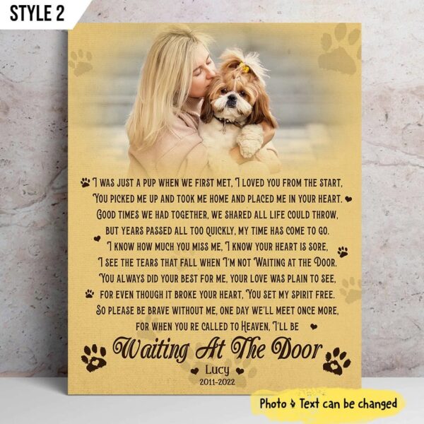 I’ll Be Waiting At The Door Dog Poem Art On Personalized Canvas –  Vertical Canvas Poster Framed Print – Dog Memorial Gift