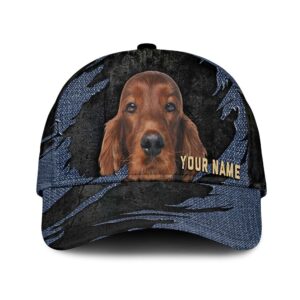 Irish Setter Jean Background Custom Name Cap Classic Baseball Cap All Over Print Gift For Dog Lovers 1 ljhep6