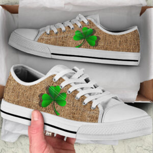 Irish Shamrock On Organic Weave Low Top Black Shoes Canvas Print Lowtop Casual Shoes Irish Gift St.Patrick s Day 1