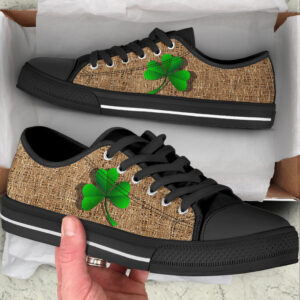 Irish Shamrock On Organic Weave Low Top Black Shoes Canvas Print Lowtop Casual Shoes Irish Gift St.Patrick s Day 2