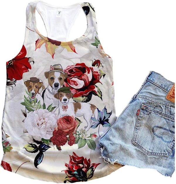 Jack Rusell Dog Flower Autumn 90s Tank Top – Summer Casual Tank Tops For Women – Gift For Young Adults