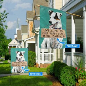 Jack Russell Terrier Welcome To Our Happy Place Personalized Flag Custom Dog Flags Dog Lovers Gifts for Him or Her 1