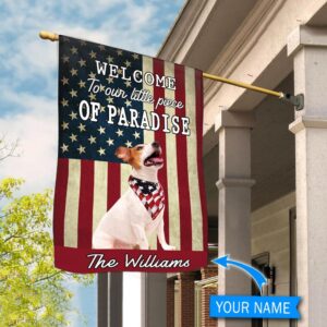 Jack Russell Terrier Welcome To Our Paradise Personalized Flag Personalized Dog Garden Flags Dog Flags Outdoor 1