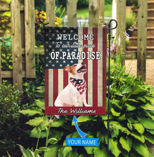 Jack Russell Terrier Welcome To Our Paradise Personalized Flag – Personalized Dog Garden Flags – Dog Flags Outdoor