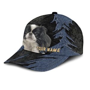 Japanese Chin Jean Background Custom Name Cap Classic Baseball Cap All Over Print Gift For Dog Lovers 3 xpfdrp