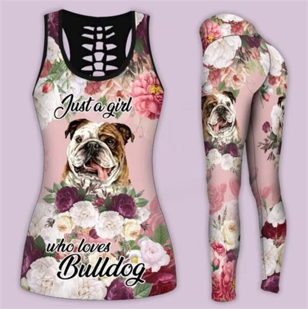Just A Girl Who Loves Bulldog Hollow Tanktop Legging Set Outfit – Casual Workout Sets – Dog Lovers Gifts For Him Or Her