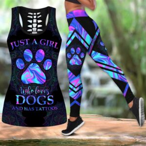 Just A Girl Who Loves Dogs Hollow Tanktop Legging Set Outfit – Casual Workout Sets – Dog Lovers Gifts For Him Or Her