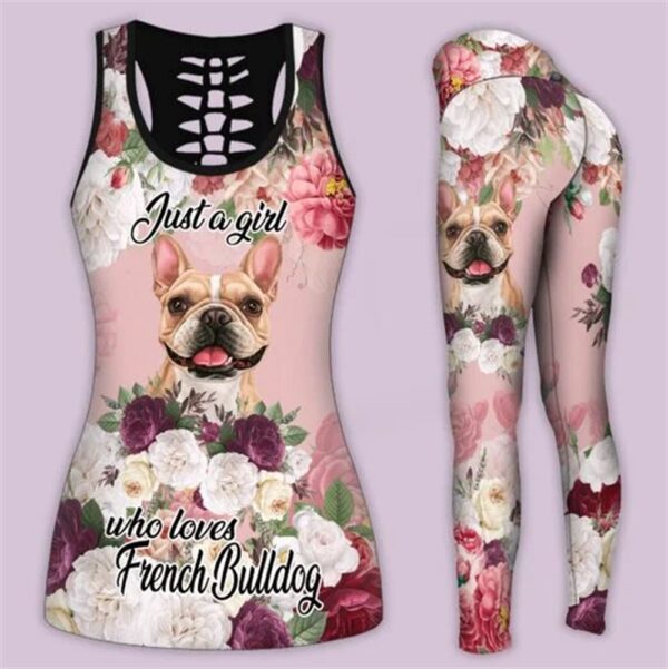 Just A Girl Who Loves French Bulldog Hollow Tanktop Legging Set Outfit – Casual Workout Sets – Dog Lovers Gifts For Him Or Her