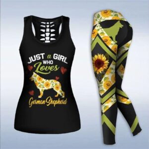 Just A Girl Who Loves German Shepherd Hollow Tanktop Legging Set Outfit – Casual Workout Sets – Dog Lovers Gifts For Him Or Her