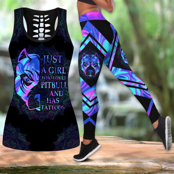 Just A Girl Who Loves Pitbull Hollow Tanktop Legging Set Outfit – Casual Workout Sets – Dog Lovers Gifts For Him Or Her