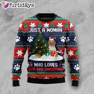 Just A Women Who Love Dog And Christmas Dog Cute Gift Ugly Christmas Sweater 1