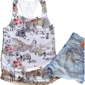 Keeshond Dog Floral City Tank Top Summer Casual Tank Tops For Women Gift For Young Adults 1 msejal