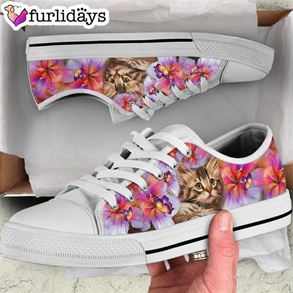 Kitty Hibiscus Low Top Shoes – Bengal Cat Flat Canvas Sneaker – Owners Gift Cat Breeders