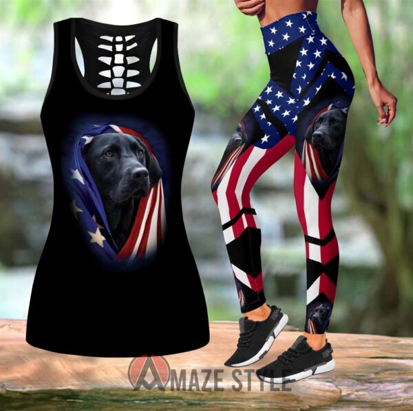 Labrador Retriever Black American Flag Combo Leggings And Hollow Tank Top – Workout Sets For Women – Gift For Dog Lovers