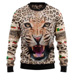 Leopard Cute Face Ugly Christmas Sweater…