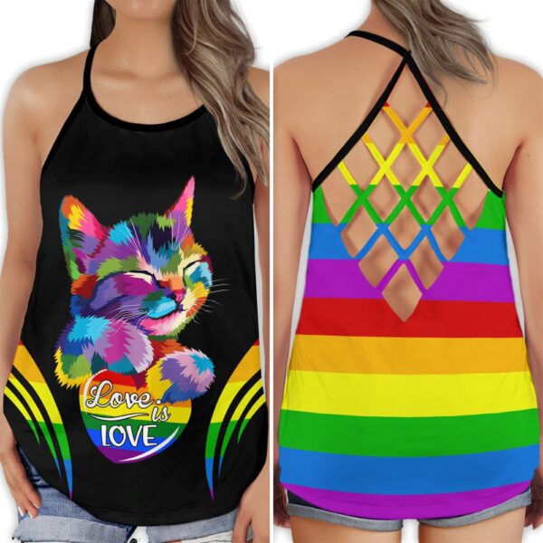 Lgbt Love Is Love Cat Open Back Camisole Tank Top – Fitness Shirt For Women – Exercise Shirt